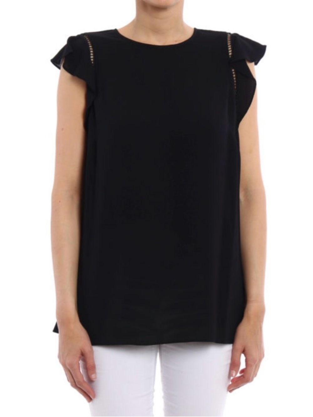 Michael Kors Black Ruffle Cap-Sleeve Blouse